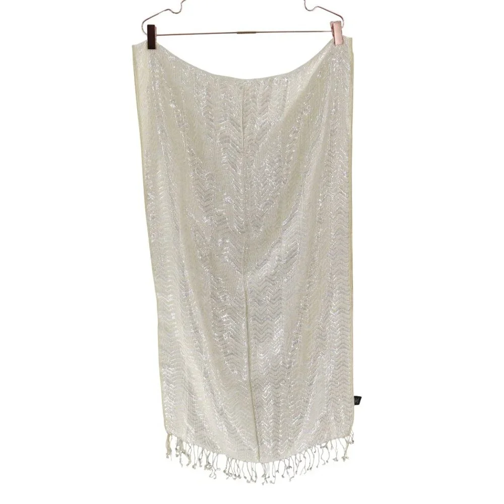 Shiny Shimmer Wrap Scarf Ivory Cruise NYE Versatile Festive Winter Ethereal Chic